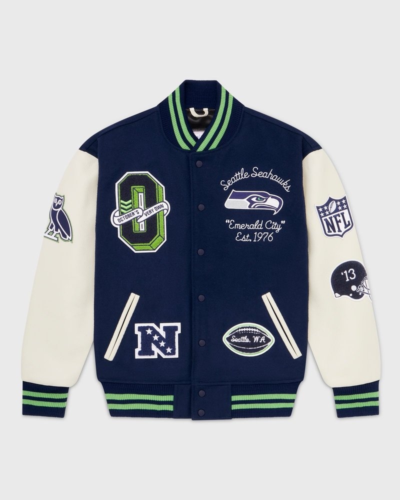 outerwear octobers very own ovo nfl seattle seahawks varsity jacket blue