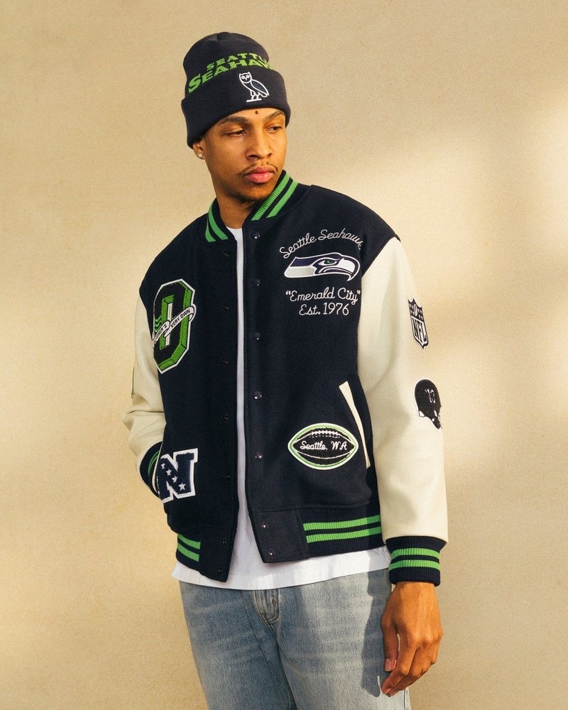 outerwear octobers very own ovo nfl seattle seahawks varsity jacket blue