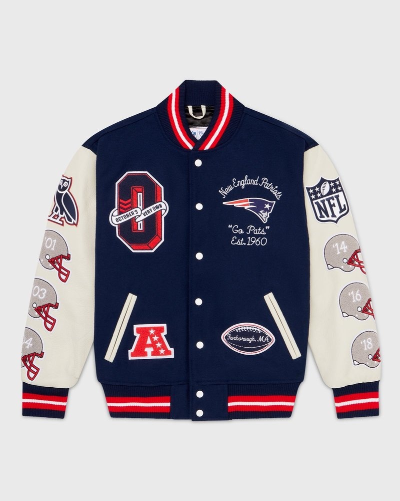 outerwear octobers very own ovo nfl new england patriots varsity jacket blue