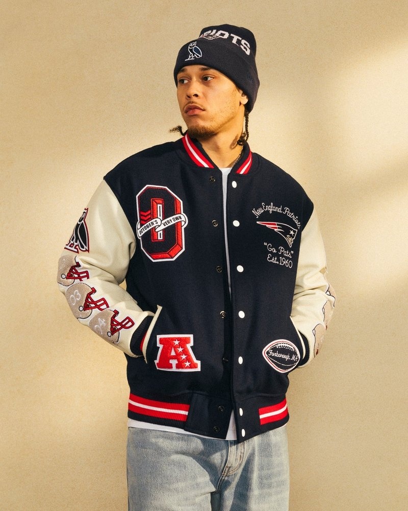 outerwear octobers very own ovo nfl new england patriots varsity jacket blue