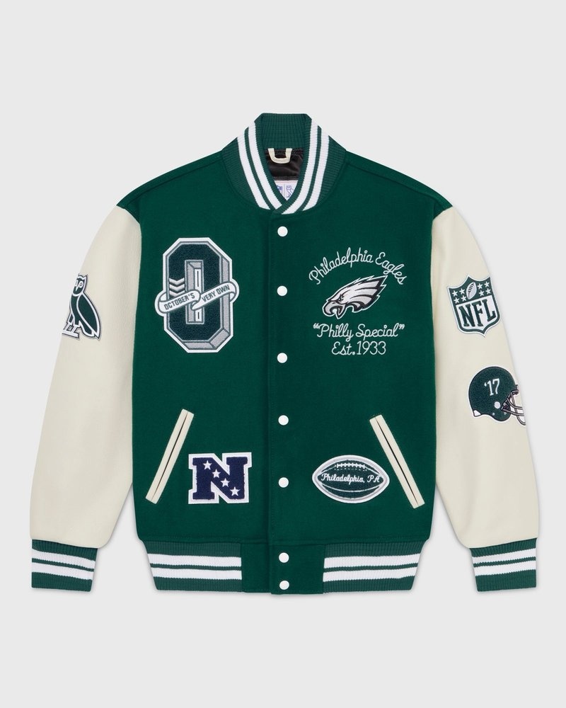 outerwear octobers very own ovo nfl philadelphia eagles varsity jacket green