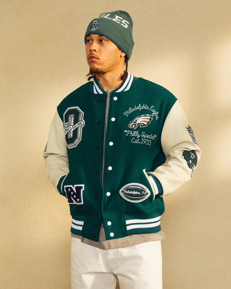 outerwear octobers very own ovo nfl philadelphia eagles varsity jacket green