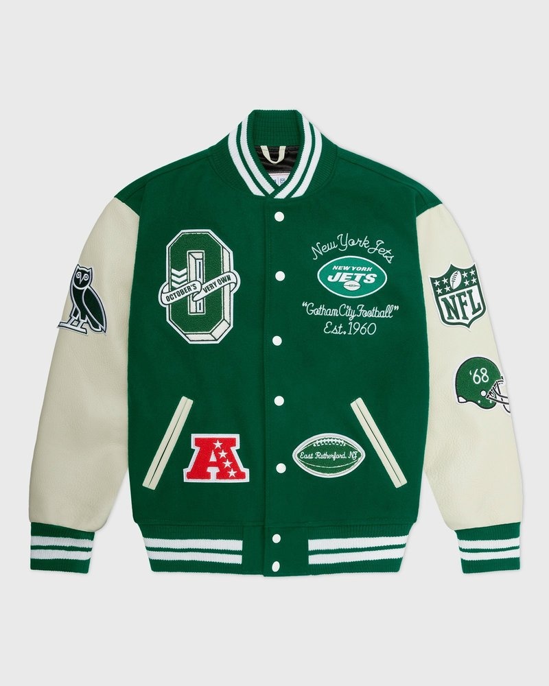 outerwear octobers very own ovo nfl new york jets varsity jacket green
