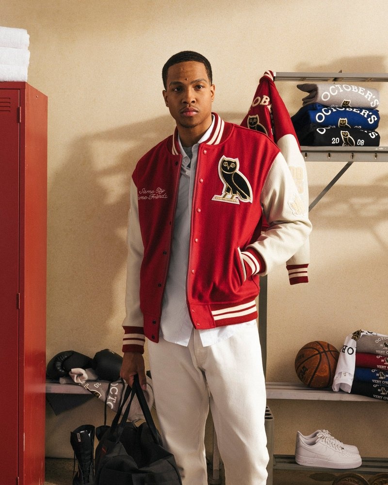 outerwear octobers very own ovo collegiate jacket redcream