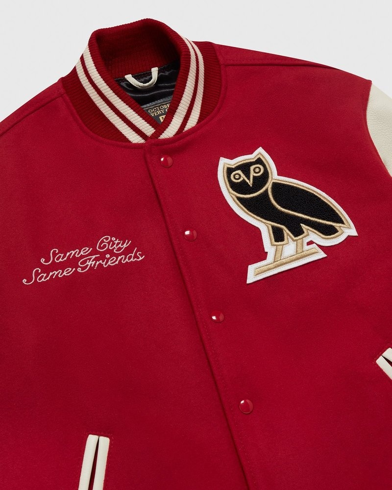 outerwear octobers very own ovo collegiate jacket redcream