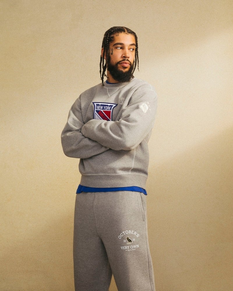 octobers very own ovo new york rangers crewneck sweaters gray