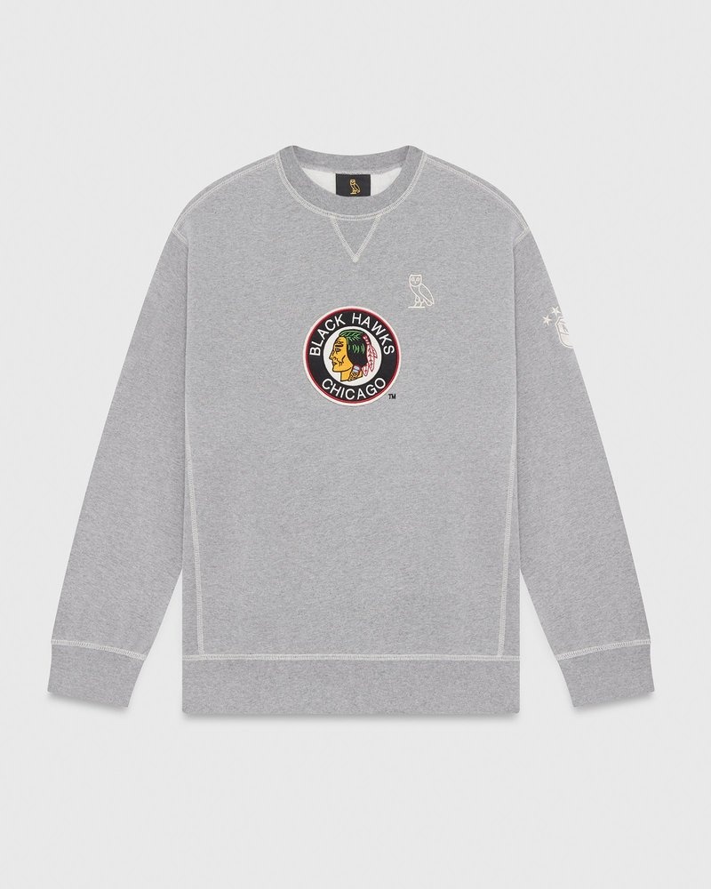 octobers very own ovo chicago blackhawks crewneck sweaters gray