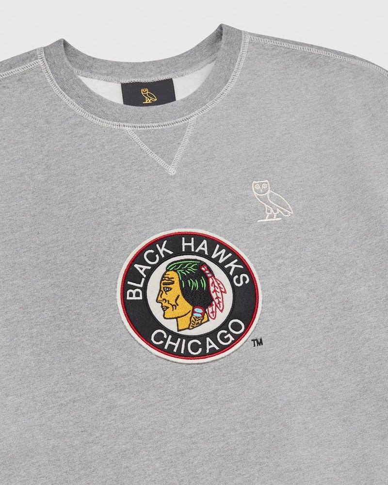 octobers very own ovo chicago blackhawks crewneck sweaters gray