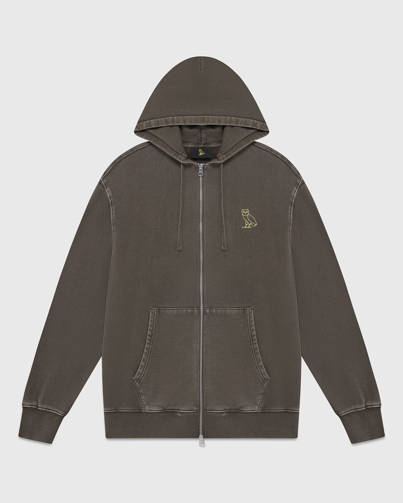 sweaters octobers very own ovo muskoka garment dyed full-zip hoodie brown