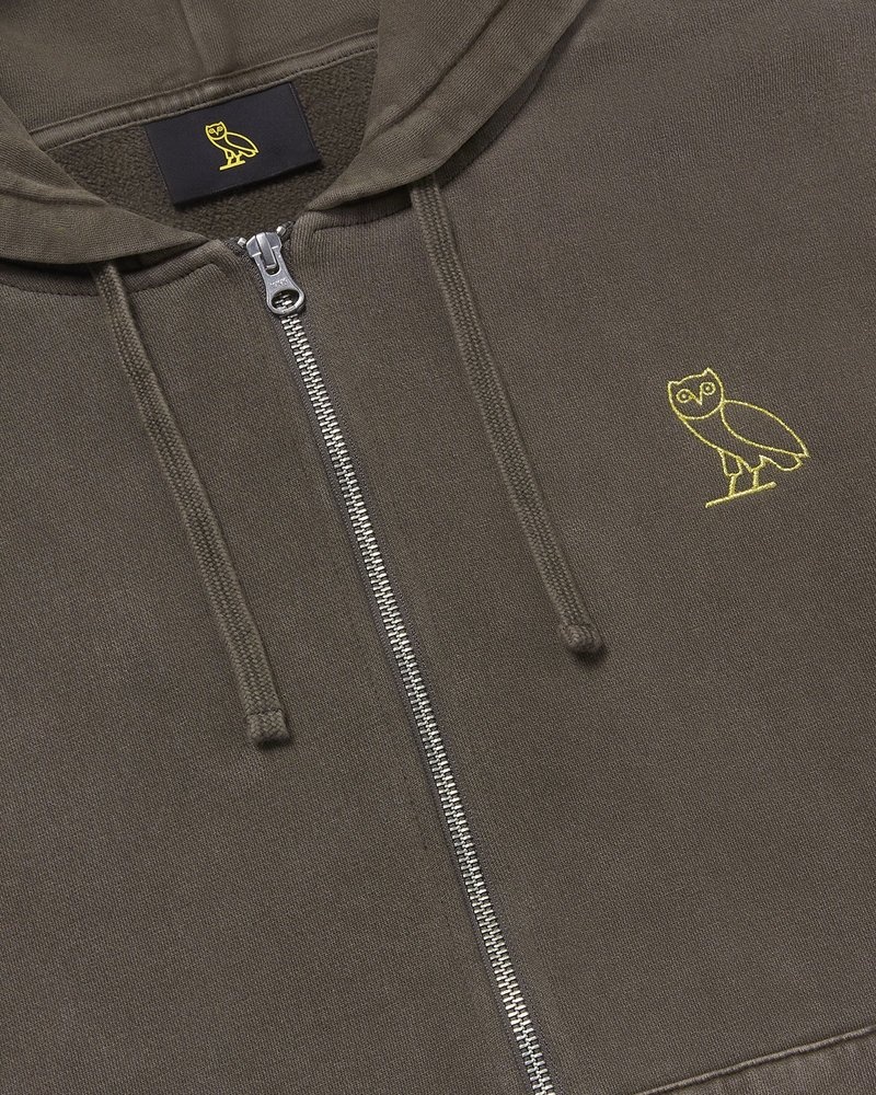 sweaters octobers very own ovo muskoka garment dyed full-zip hoodie brown