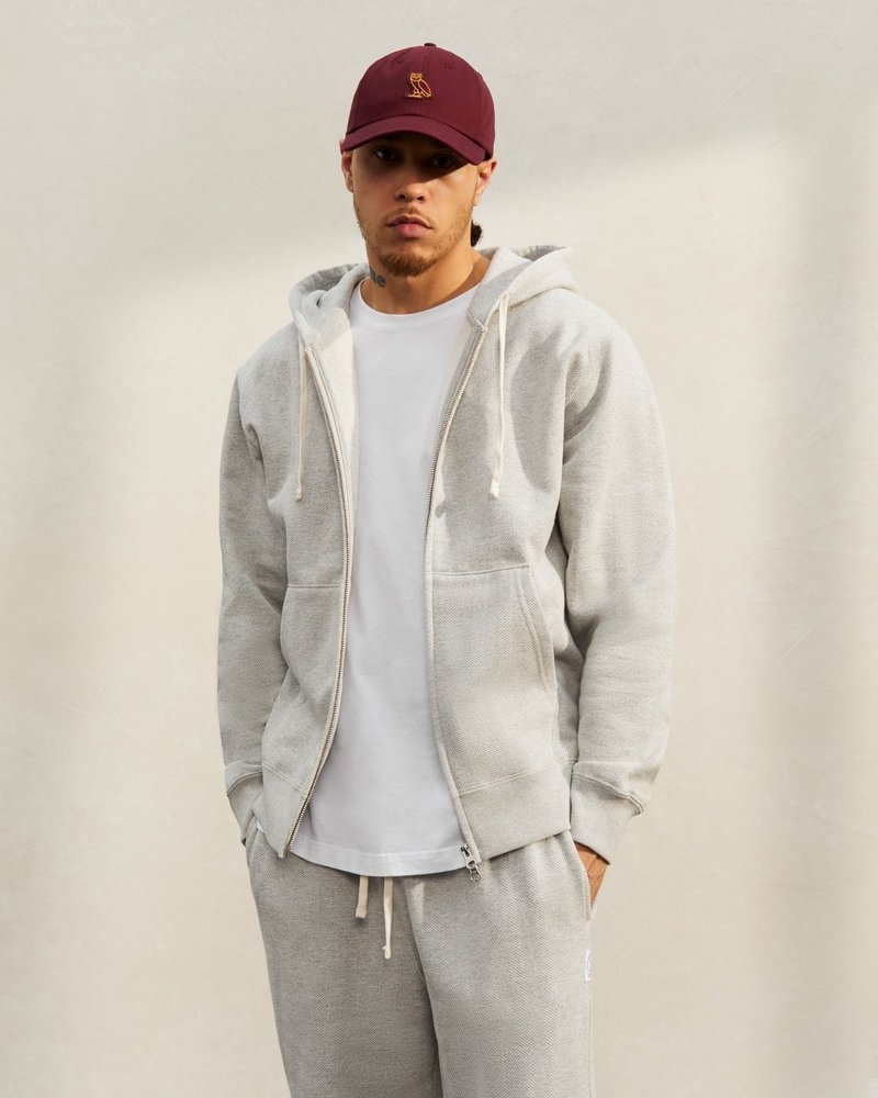 sweaters octobers very own ovo herringbone full-zip hoodie gray