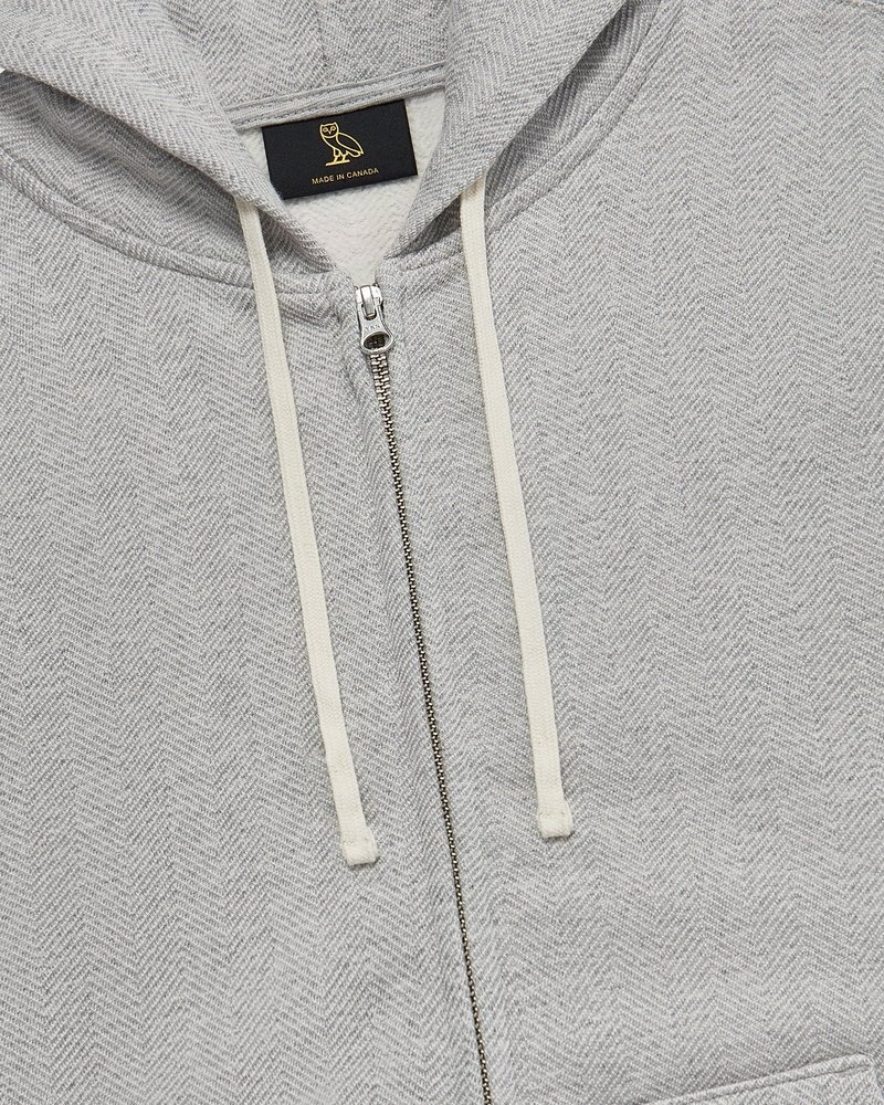 sweaters octobers very own ovo herringbone full-zip hoodie gray