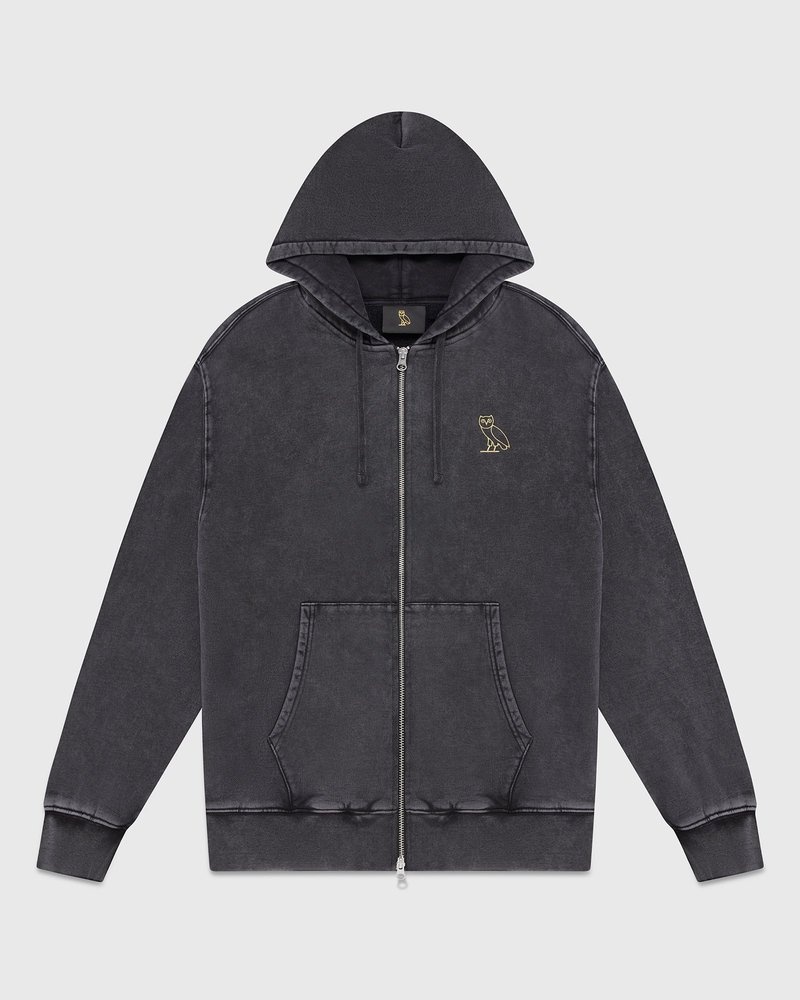 sweaters octobers very own ovo muskoka garment dyed full-zip hoodie black