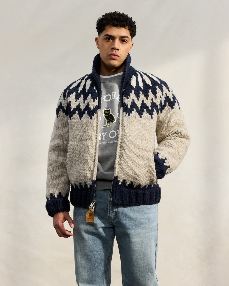 tops octobers very own ovo canadian sueter company hand knit cardigan oatmeal