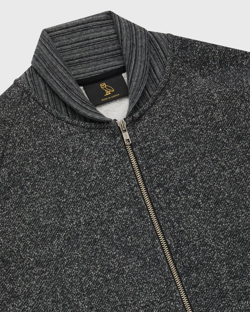 tops octobers very own ovo speckle fleece full-zip cardigan black