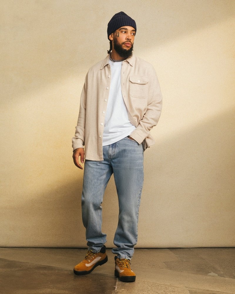 tops octobers very own ovo flannel shirt oatmeal