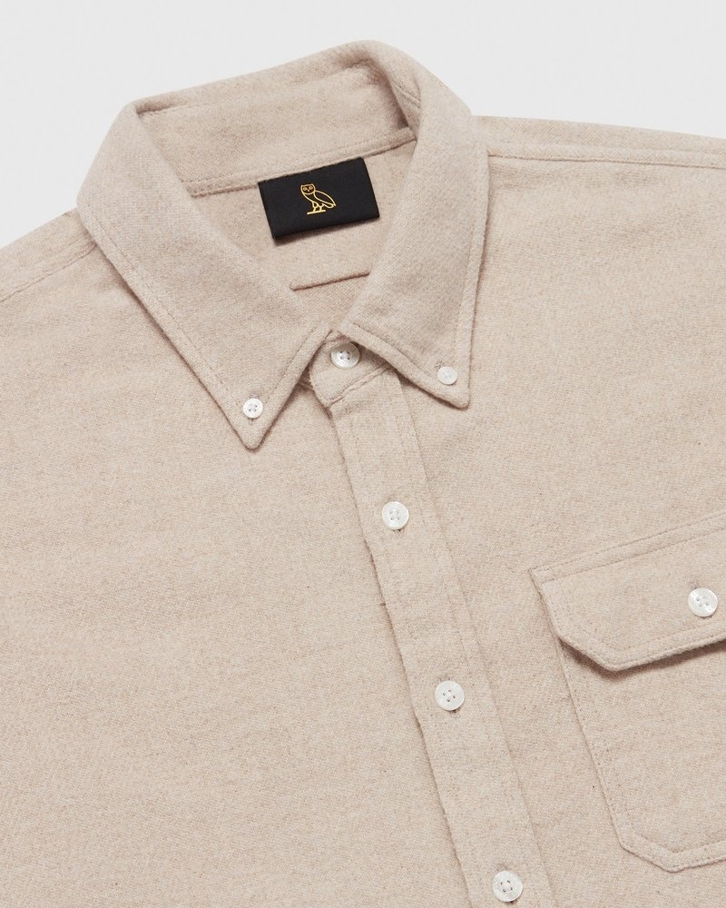 tops octobers very own ovo flannel shirt oatmeal