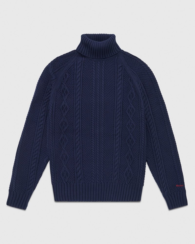 tops octobers very own ovo cable knit turtleneck sweater navy blue