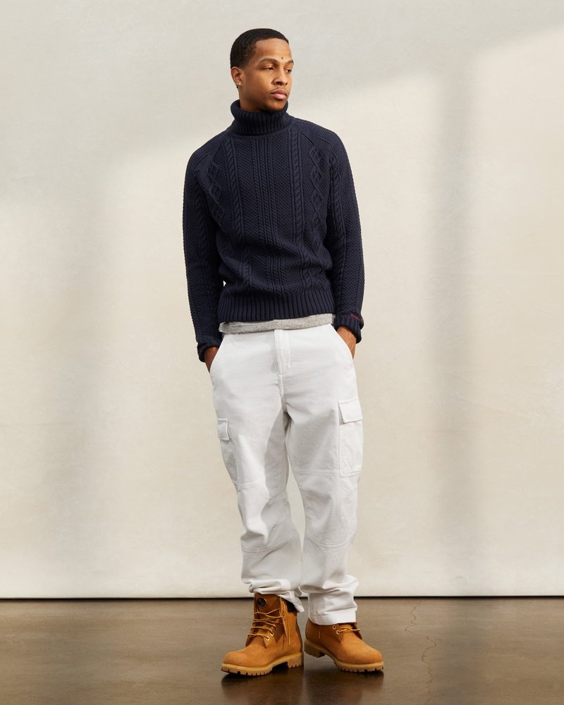 tops octobers very own ovo cable knit turtleneck sweater navy blue