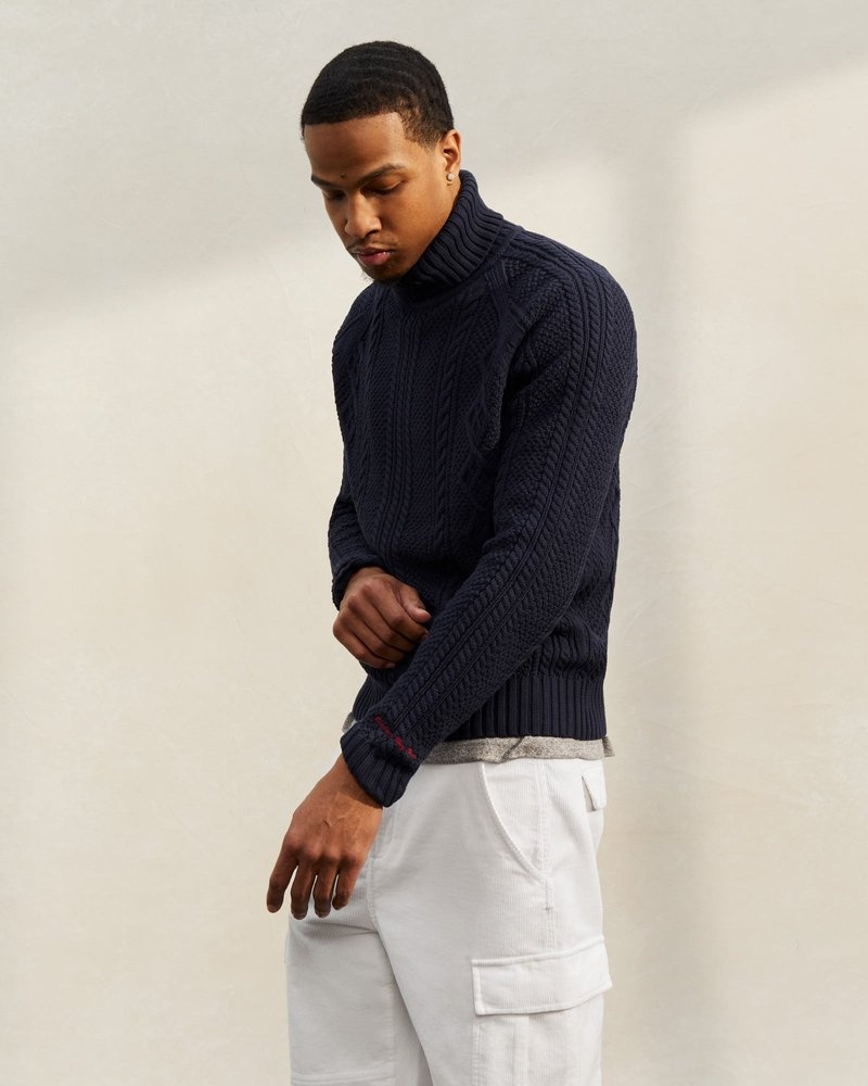 tops octobers very own ovo cable knit turtleneck sweater navy blue