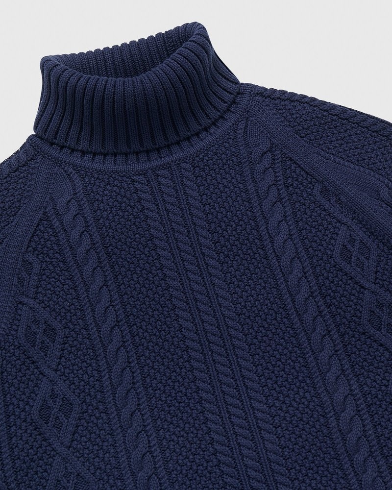 tops octobers very own ovo cable knit turtleneck sweater navy blue