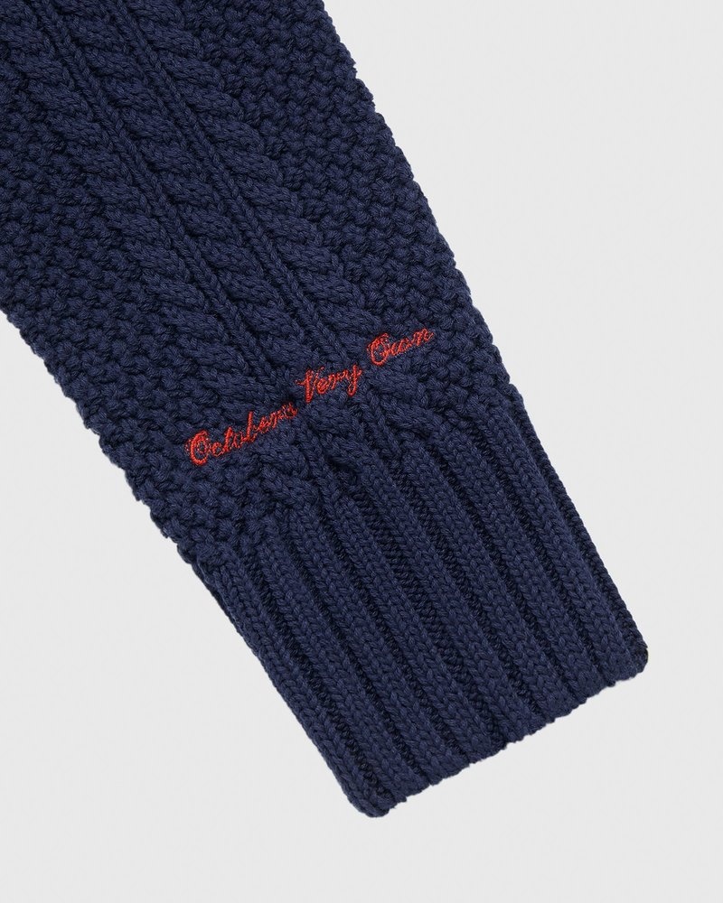 tops octobers very own ovo cable knit turtleneck sweater navy blue