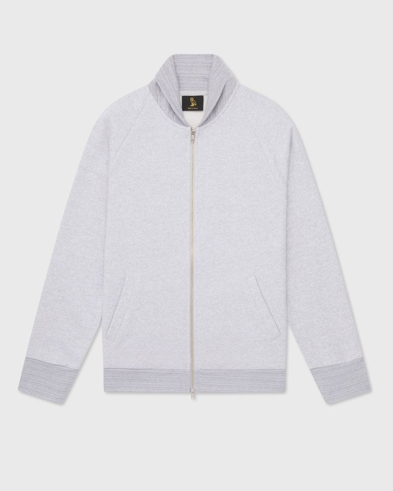 tops octobers very own ovo speckle fleece full-zip cardigan gray