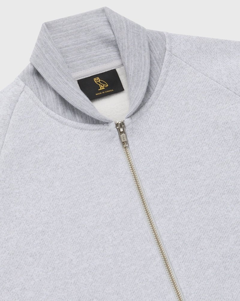 tops octobers very own ovo speckle fleece full-zip cardigan gray