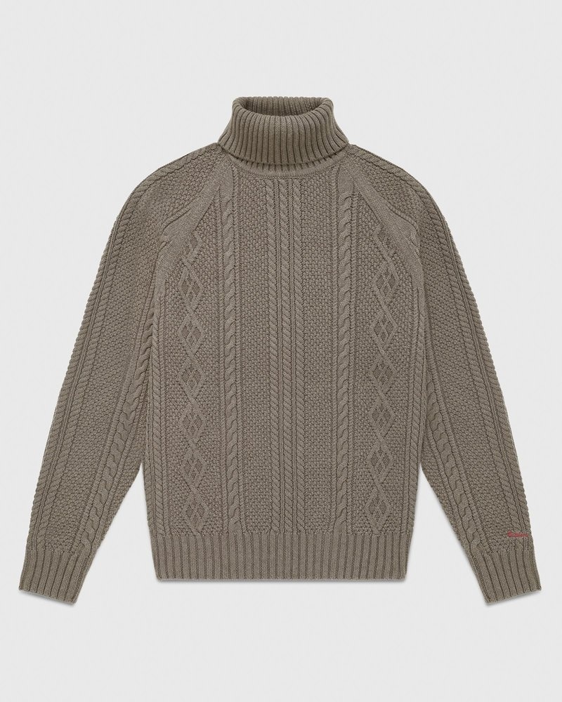 tops octobers very own ovo cable knit turtleneck sweater taupe