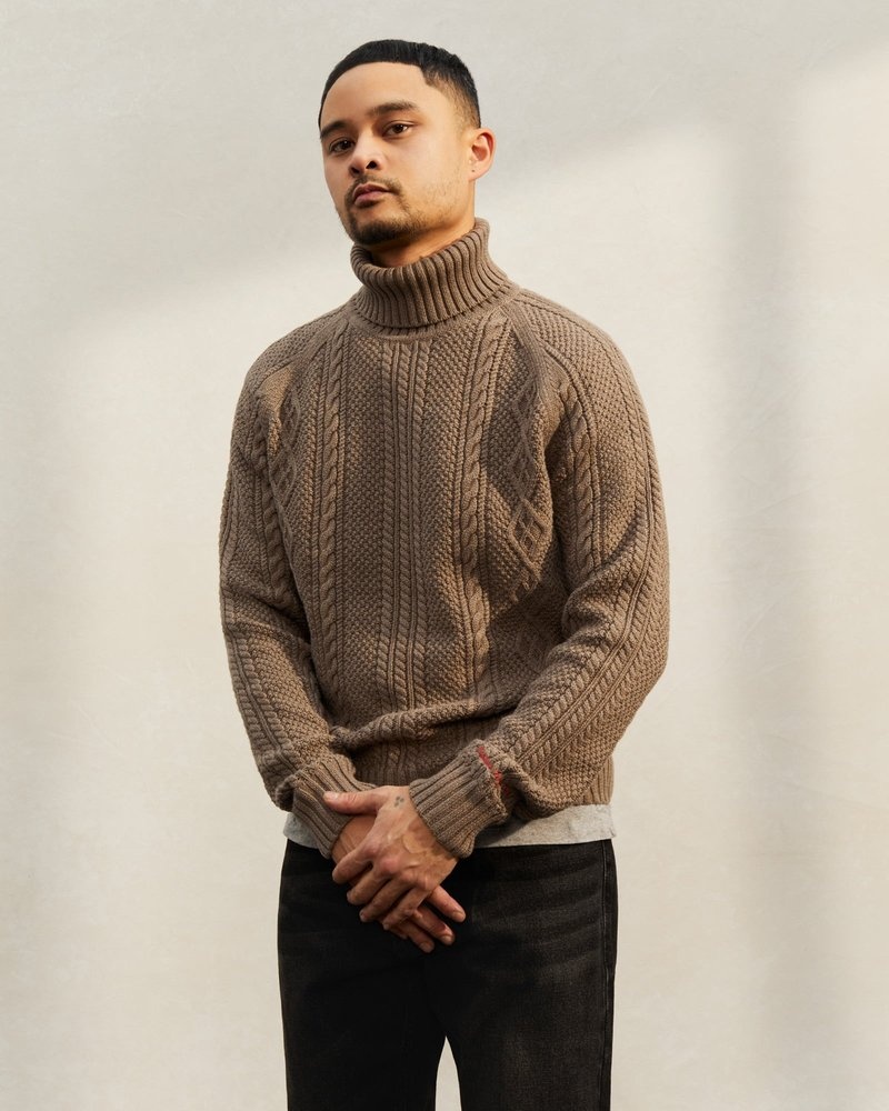 tops octobers very own ovo cable knit turtleneck sweater taupe