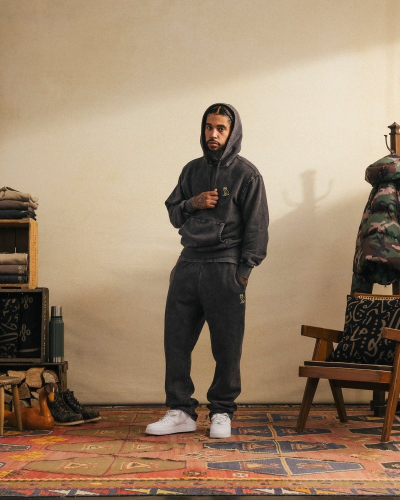 octobers very own ovo muskoka garment dyed open hem sweatpant black