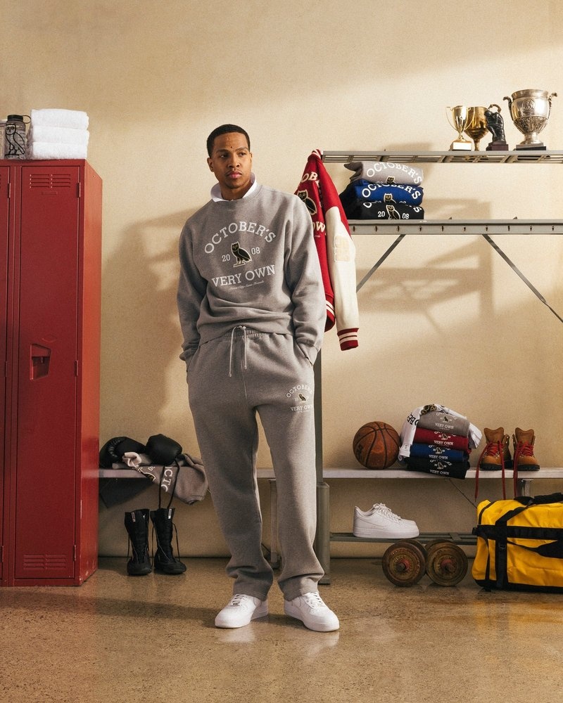 octobers very own ovo collegiate open hem sweatpant gray