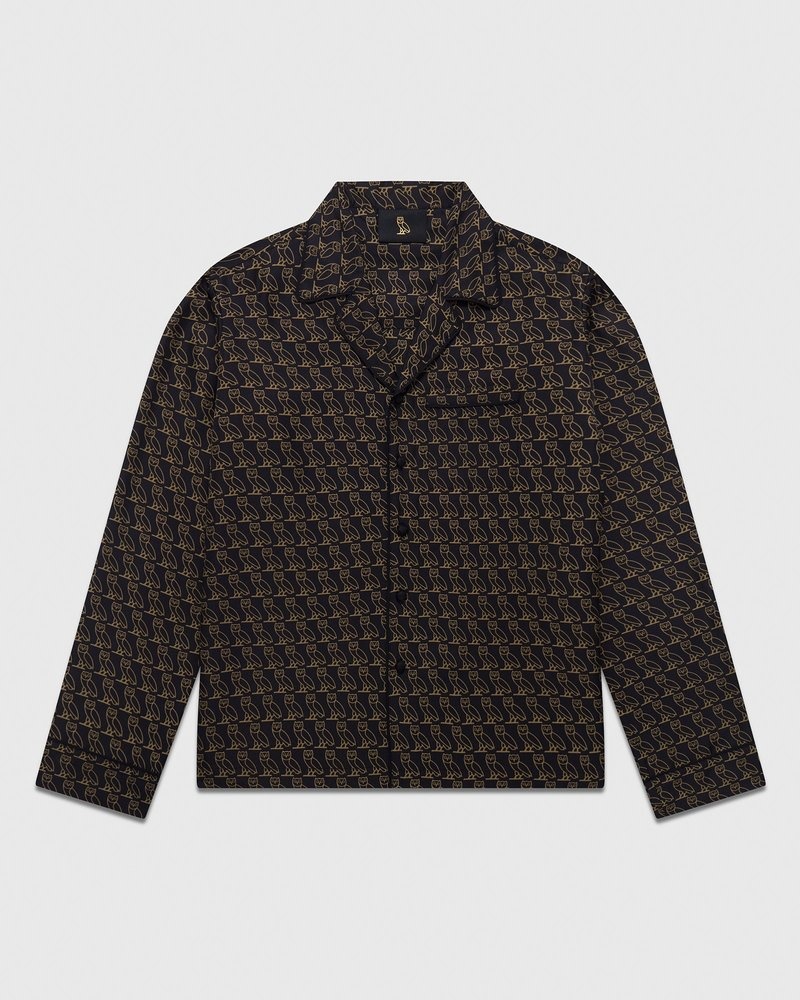 tops octobers very own ovo silk pajama shirt black