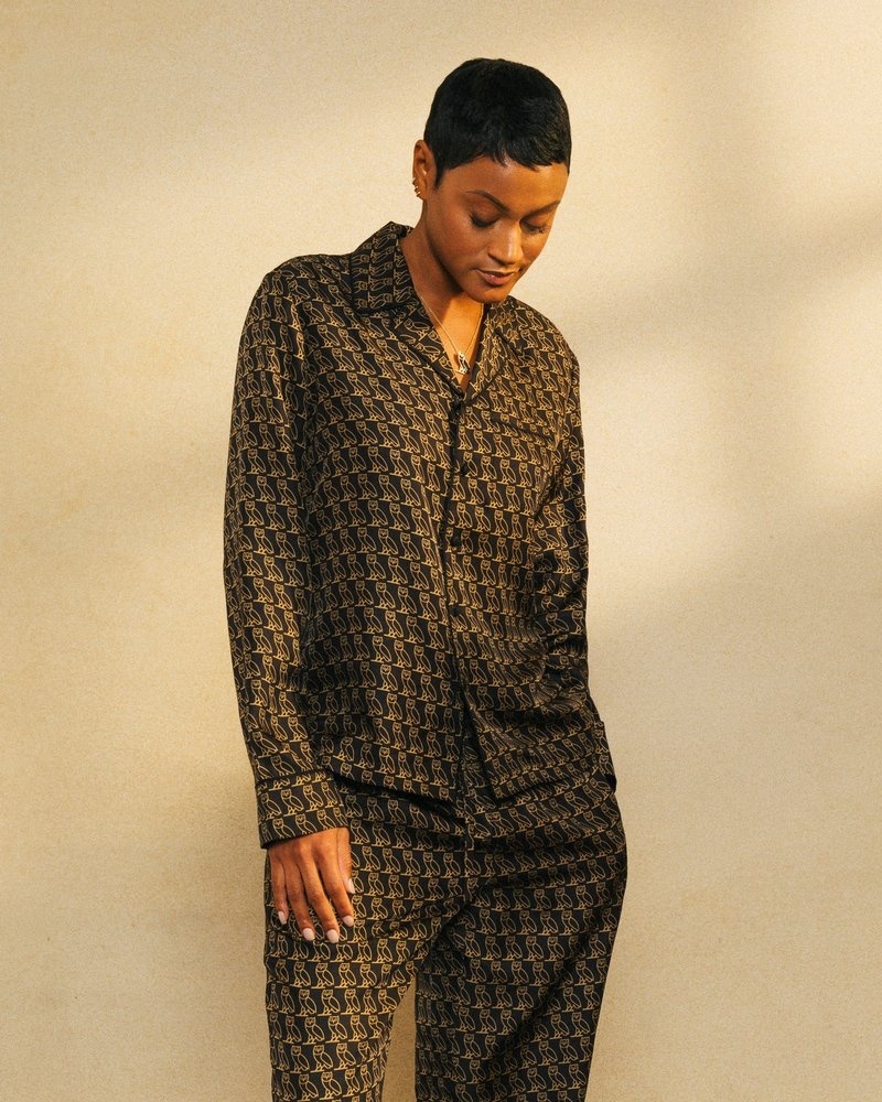 tops octobers very own ovo silk pajama shirt black
